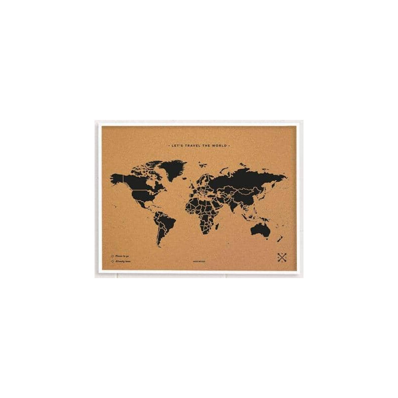 Miss Wood Världskarta Woody Map Natural Cork L black