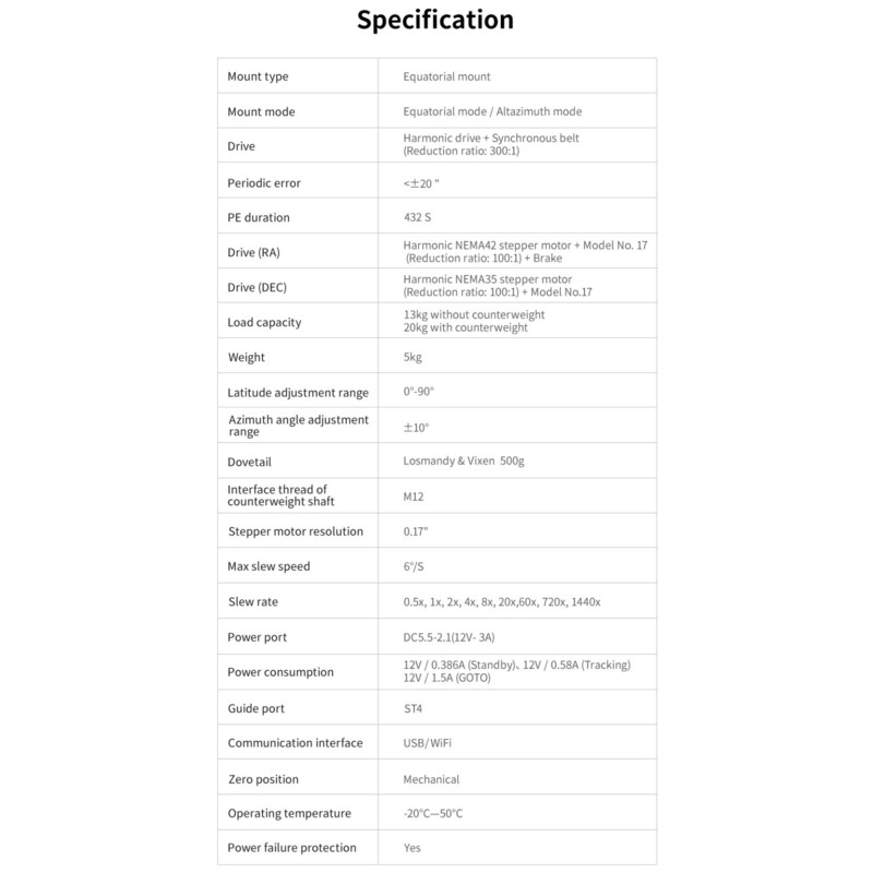 ZWO AM5 Harmonic ekvatoriell montering + stativ i Carbon