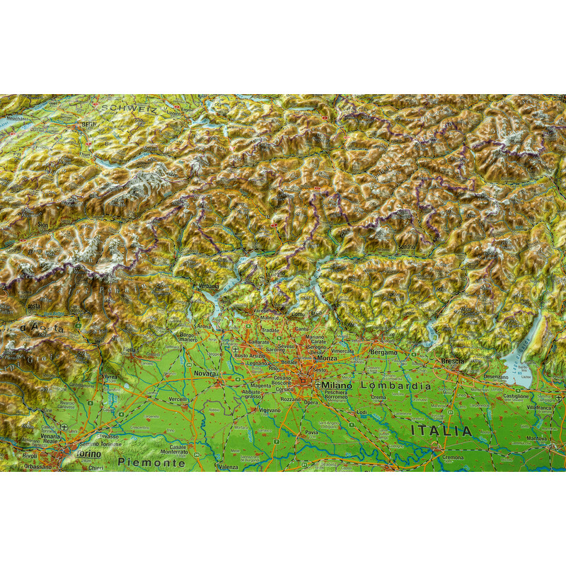 Georelief Regionkarta Large 3D relief map of the Alps in wooden frame (in German)