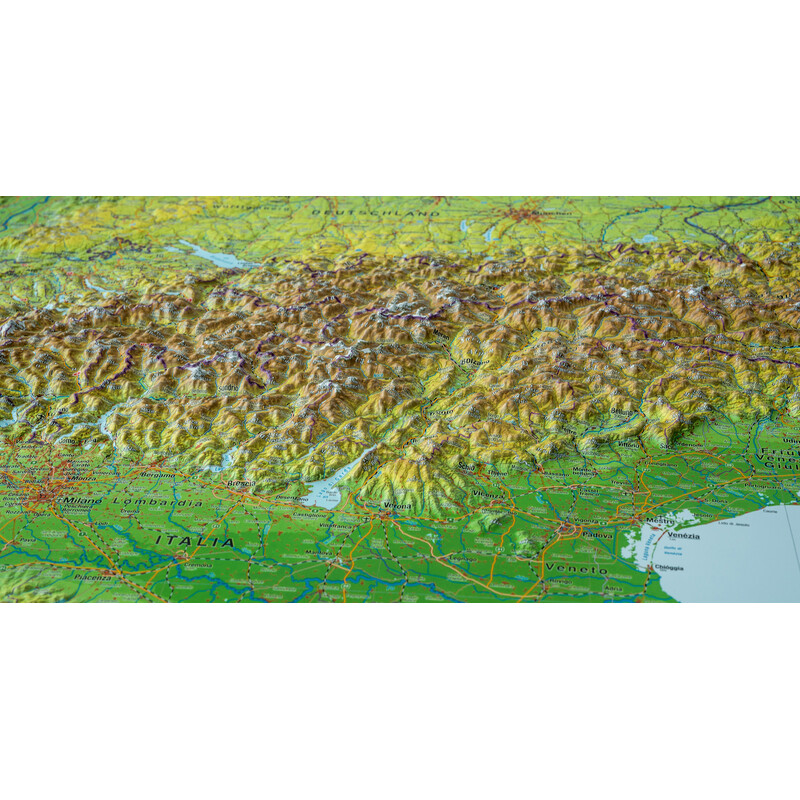 Georelief Regionkarta Large 3D relief map of the Alps in wooden frame (in German)