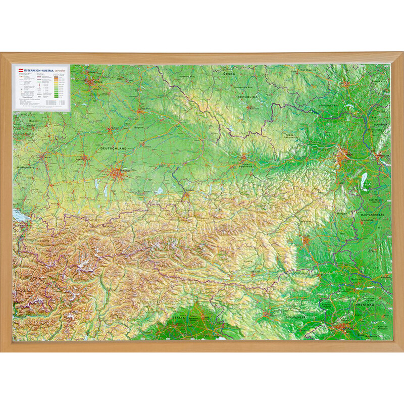 Georelief Österrike (77x57) 3D reliefkarta med träram