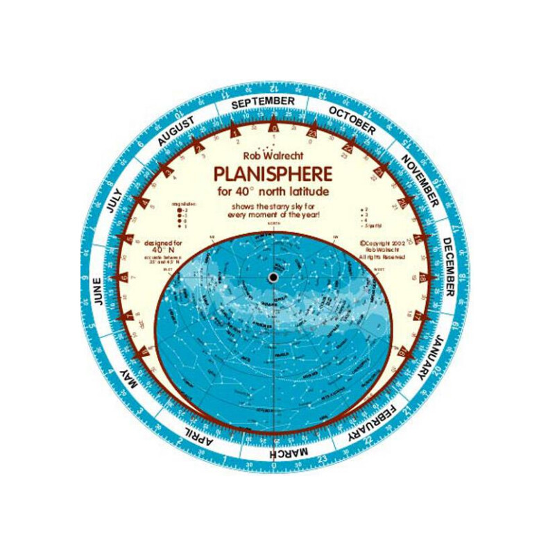 Rob Walrecht Stjärnkarta Planisphere 40°N 25cm