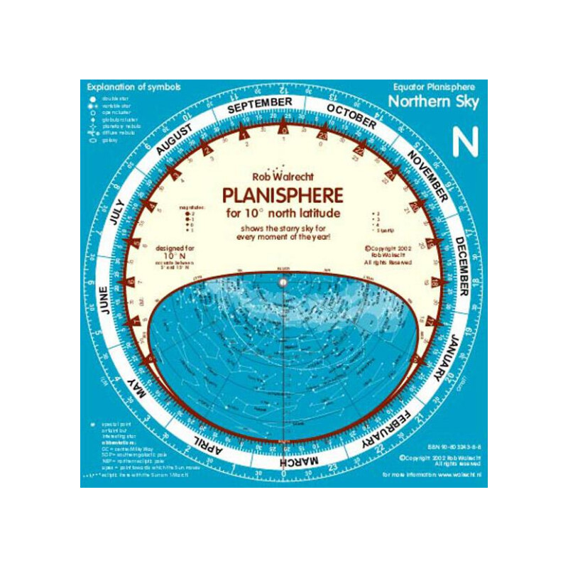 Rob Walrecht Stjärnkarta Planisphere 10°N 25cm