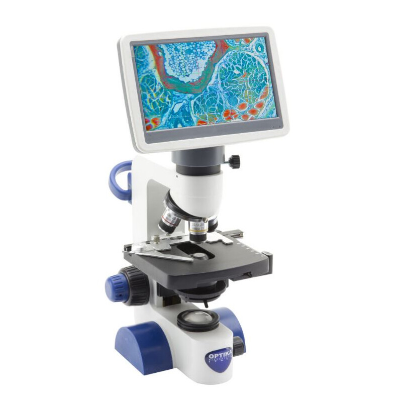 Optika Mikroskop B-62V, skärm, 7 tum, DIN, achro, 40-400x, LED, 1W, korssteg, Abbe-kondensor
