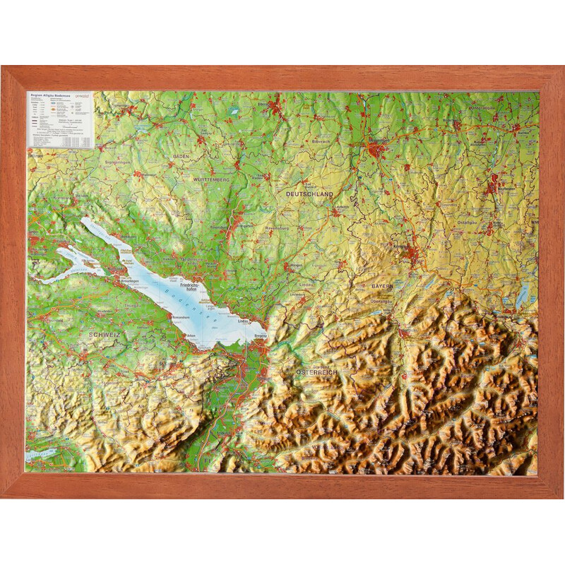 Georelief Regionkarta 3D-reliefkarta över Bodensjön i Allgäu (39 x 29 cm)