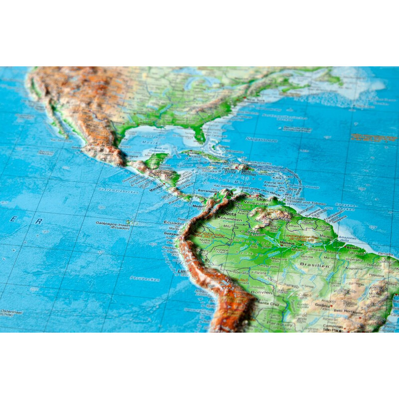 Georelief Världskarta 3D-reliefkarta med träram (77 x 57 cm)