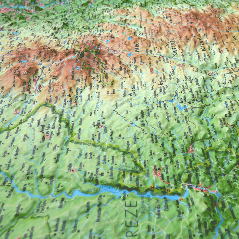 3Dmap Regionkarta Le Parc Naturel Régional des Volcans d'Auvergne