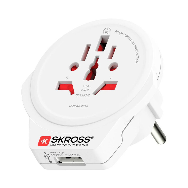 Skross Strömförsörjningsenhet Reseadapter World to Europe USB 1.0
