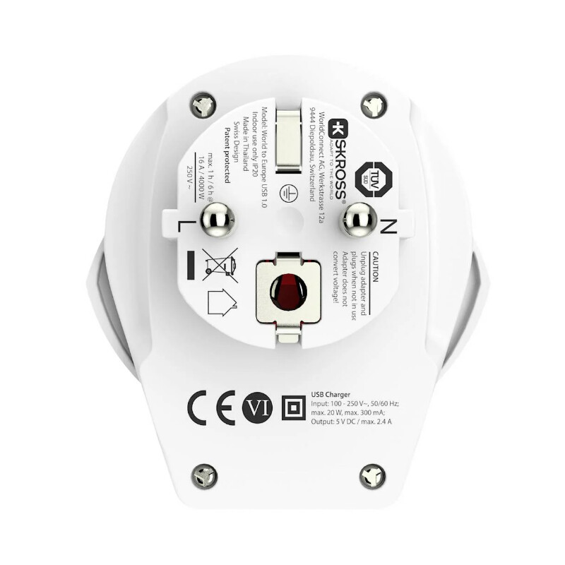 Skross Strömförsörjningsenhet Reseadapter World to Europe USB 1.0