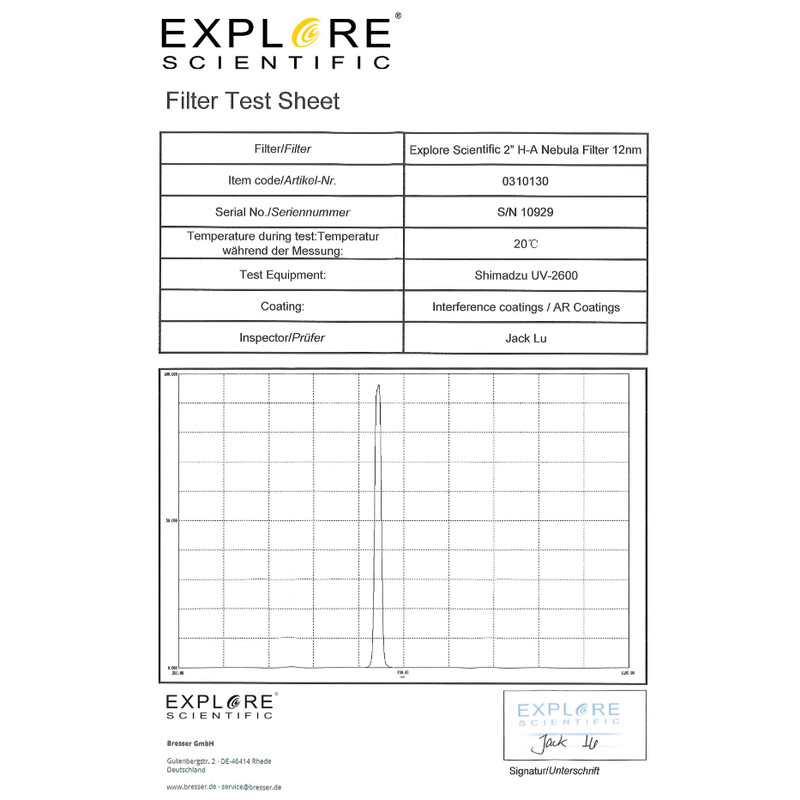 Explore Scientific Filter H-alpha 12nm 2"