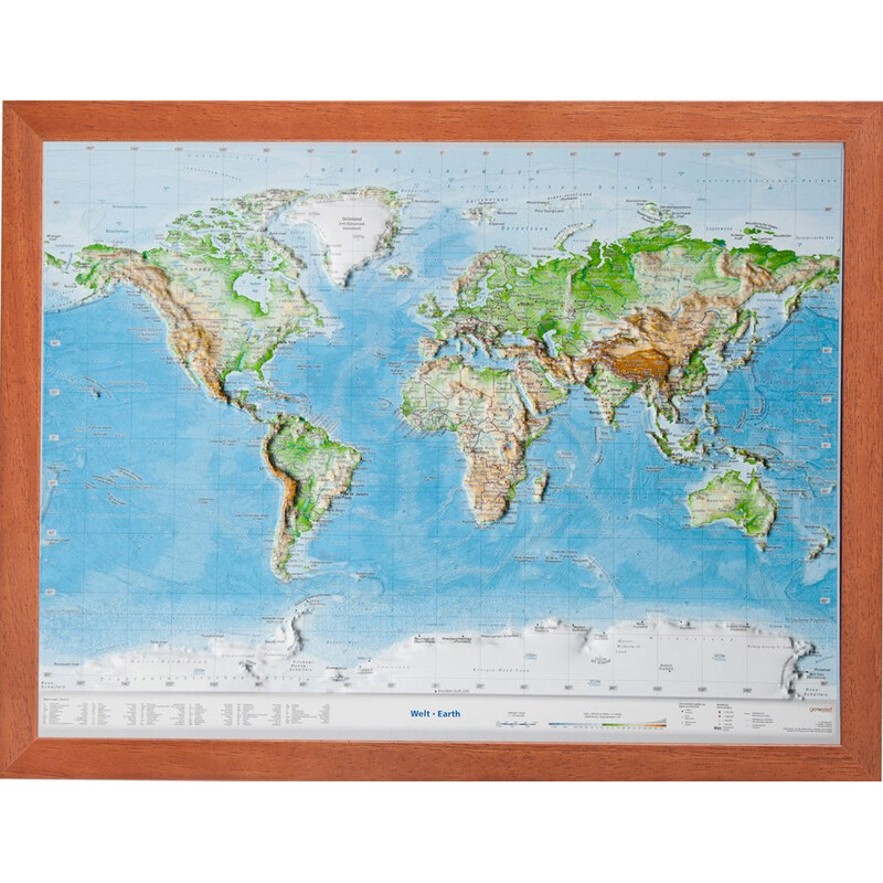 Georelief Världskarta 3D-reliefkarta (39 x 29 cm)