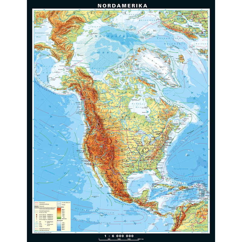 PONS Kontinentkarta Nordamerika fysiskt (158 x 203 cm)