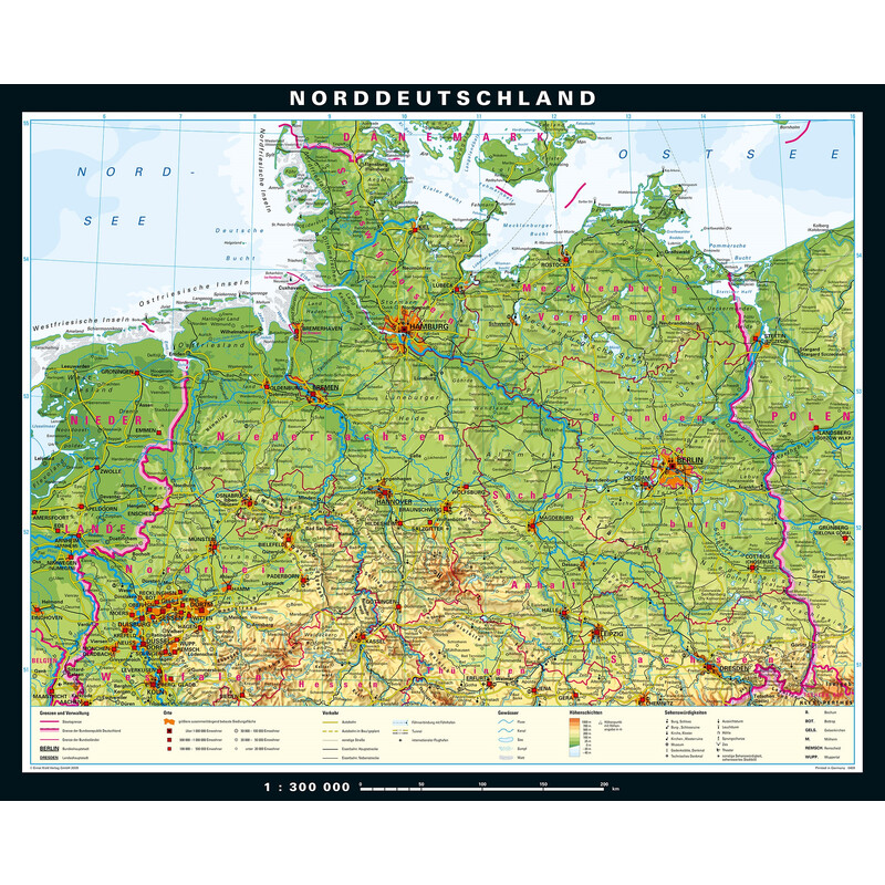 PONS Regionkarta Norra Tyskland fysiskt (243 x 197 cm)
