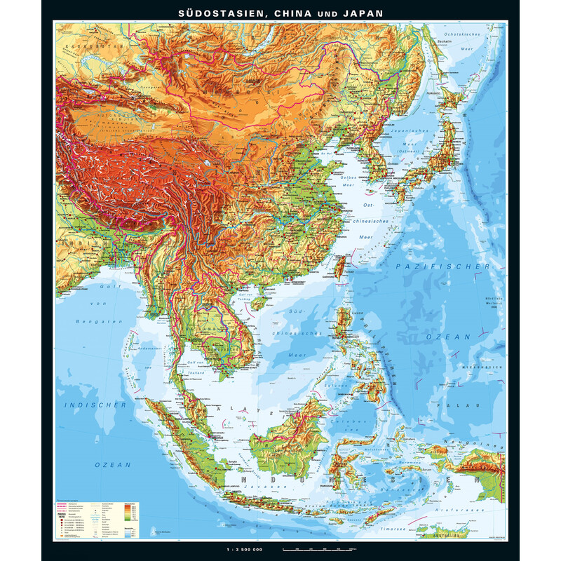 PONS Regionkarta Sydostasien, Kina och Japan fysiskt (199 x 231 cm)