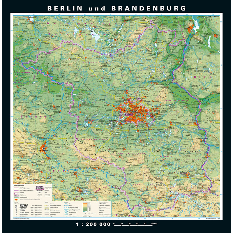 PONS Regionkarta Berlin-Brandenburg fysiskt/politiskt (148 x 150 cm)