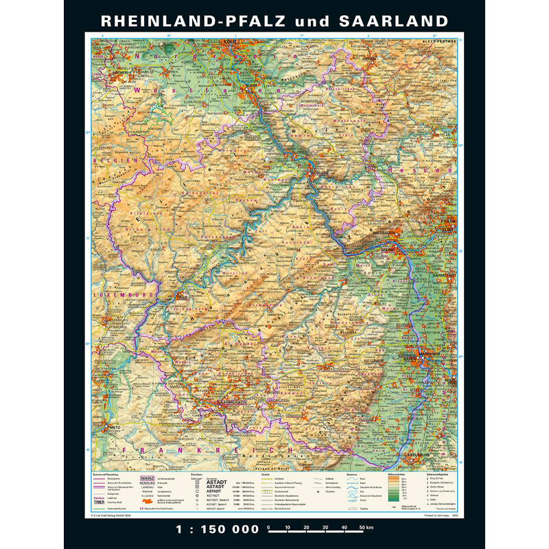 PONS Regionkarta Rheinland-Pfalz och Saarland fysiskt och politiskt (148 x 193 cm)