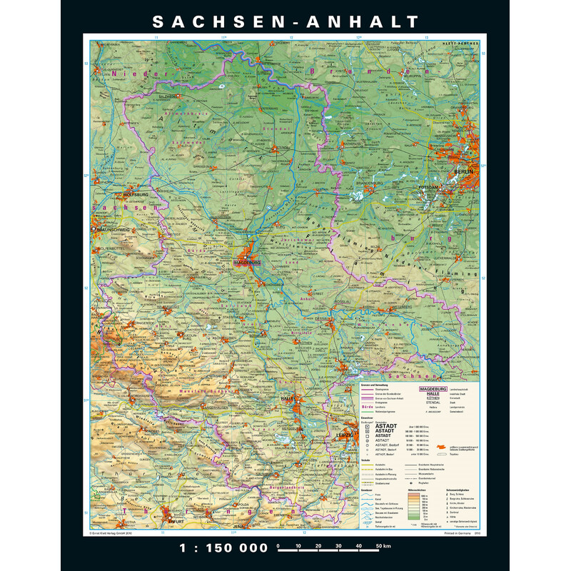 PONS Regionkarta Sachsen-Anhalt fysiskt och politiskt (148 x 188 cm)