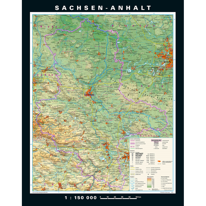 PONS Regionkarta Sachsen-Anhalt fysiskt/politiskt (148 x 188 cm)