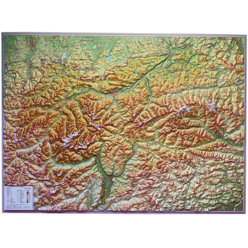 Georelief Regionkarta Tyrol (77 x 57 cm) 3D-reliefkarta