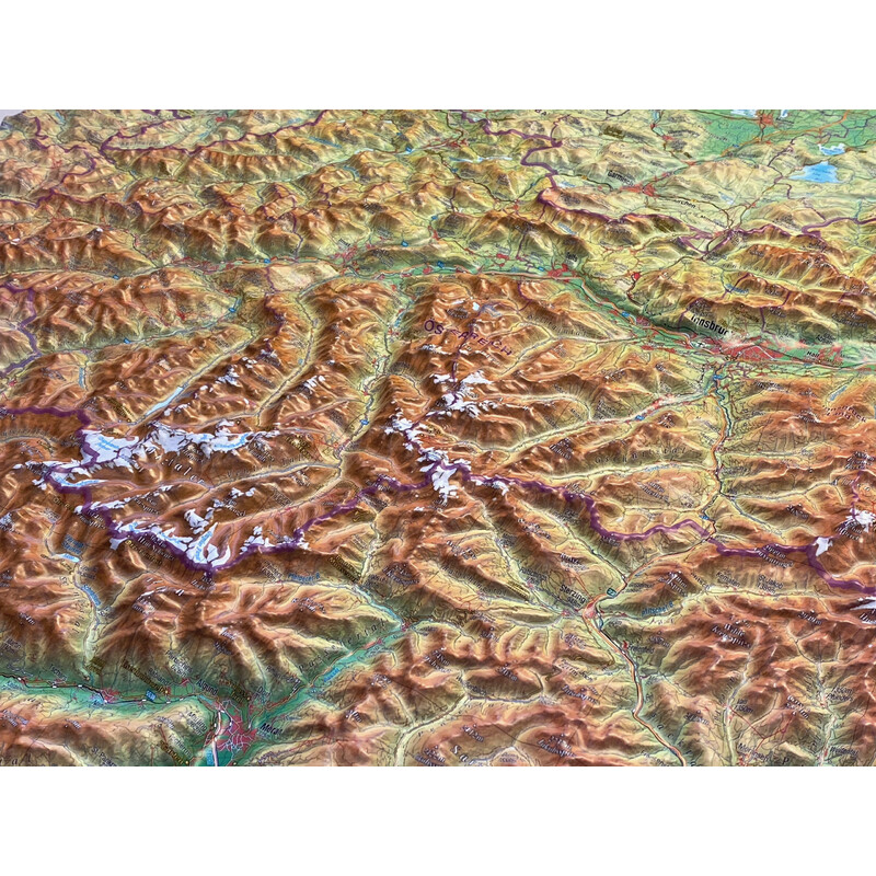Georelief Regionkarta Tyrolen (78 x 58 cm) 3D-reliefkarta med träram