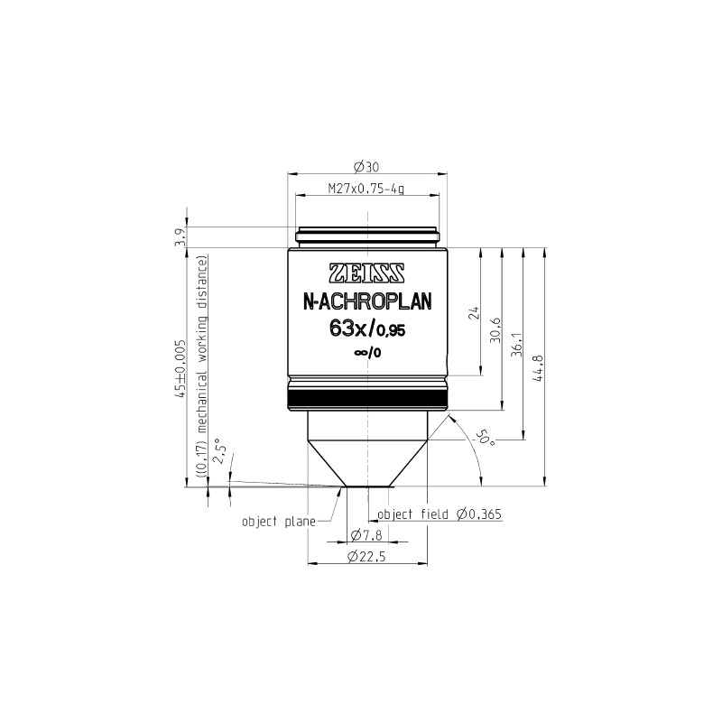 ZEISS Objektiv N-Achroplan 63x/0,95 D=0 bd=0,17mm