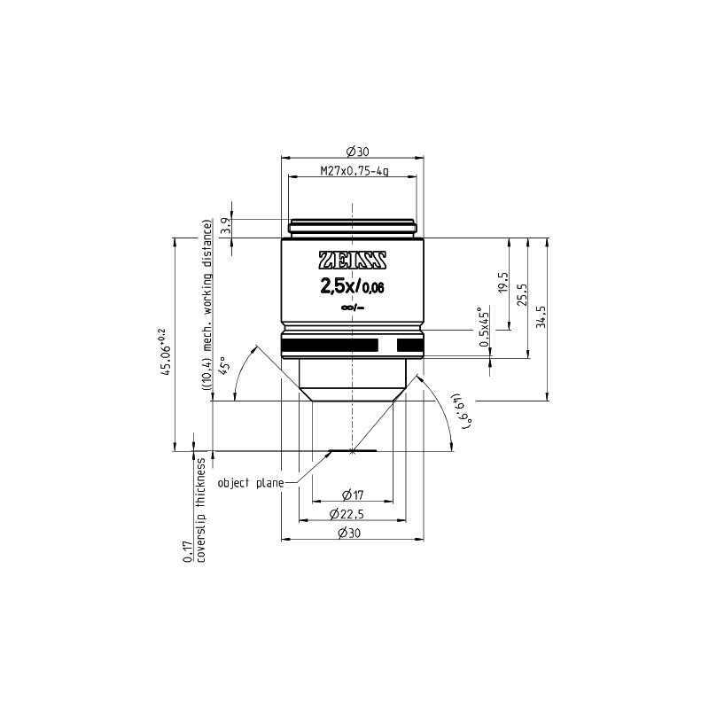 ZEISS Objektiv A-Plan 2,5x/0,06 bd=10,4mm