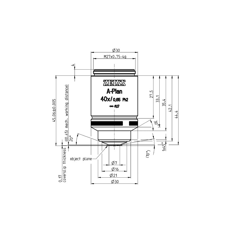 ZEISS objektiv A-Plan 40x/0,65 Ph2 wd=a=0,45 mm