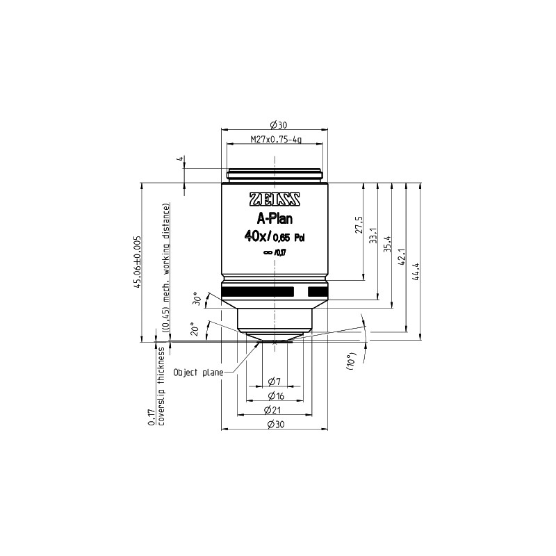 ZEISS Objektiv A-Plan 40x/0,65 Pol bd=0,45mm
