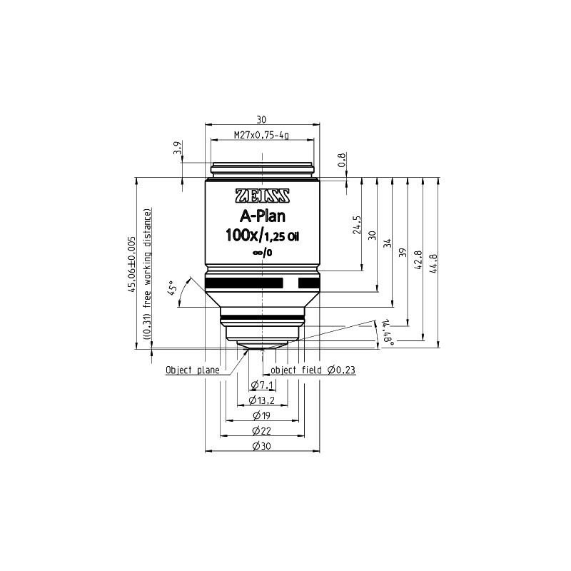 ZEISS Objektiv A-Plan 100x/1,25 olja D=0 bd=0,31mm