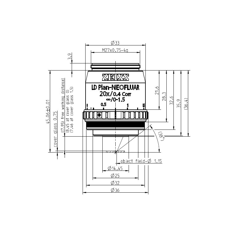 ZEISS Objektiv LD Plan-Neofluar 20x/0,4 Korr Ph1 Ph2- wd=8,4mm