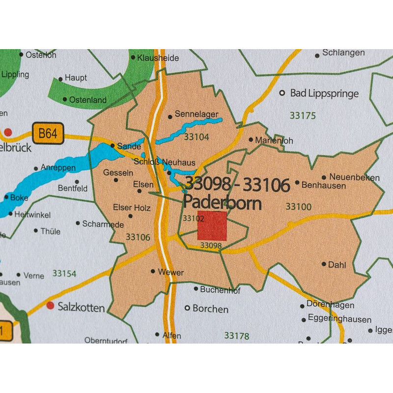 GeoMetro Regionkarta Nordrhein-Westfalen Postleitzahlen PLZ NRW (118 x 100 cm)