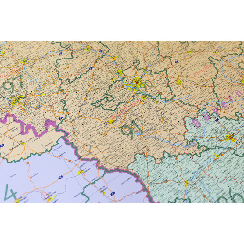 GeoMetro Regionkarta Bayern Postleitzahlen PLZ (100 x 140 cm)