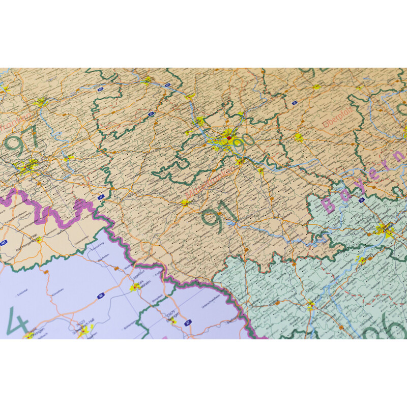 GeoMetro Regionkarta Bayern Postleitzahlen PLZ (100 x 140 cm)