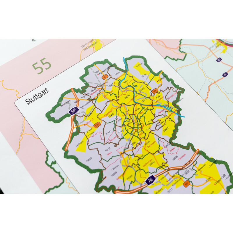 GeoMetro Regionkarta Baden-Württemberg Postleitzahlen PLZ (100 x 123 cm)