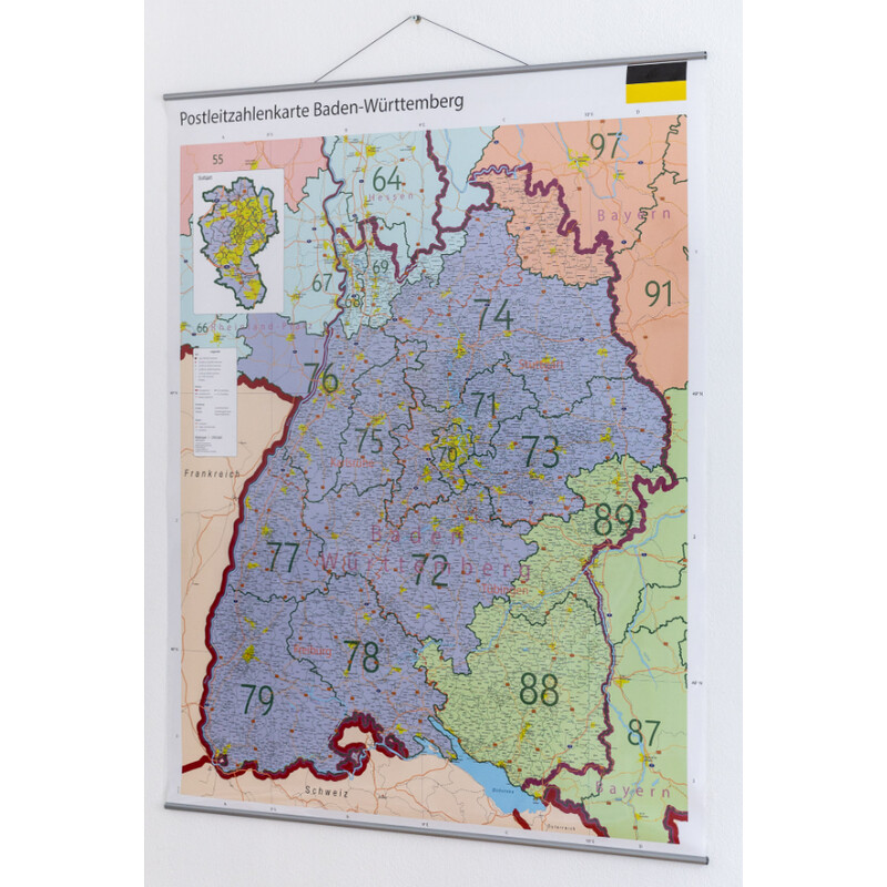 GeoMetro Regionkarta Baden-Württemberg Postleitzahlen PLZ (100 x 123 cm)