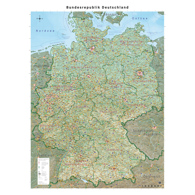 GeoMetro Karta Deutschland physisch (100 x 140 cm)
