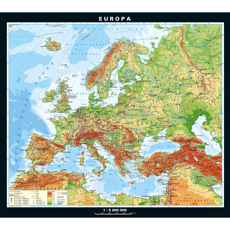 PONS Kontinentkarta Europa fysiskt och politiskt (130 x 115 cm)