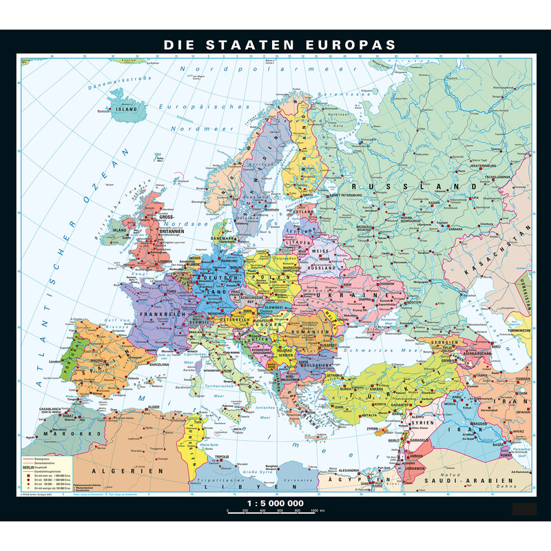 PONS Kontinentkarta Europa fysiskt och politiskt (130 x 115 cm)