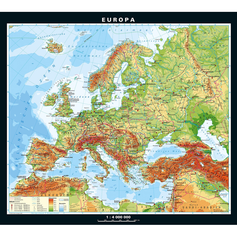 PONS Kontinentkarta Europa fysiskt och politiskt (158 x 142 cm)