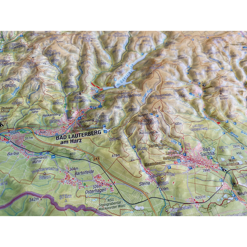 Georelief Regionkarta Harz 3D reliefkarta (77 x 57 cm)