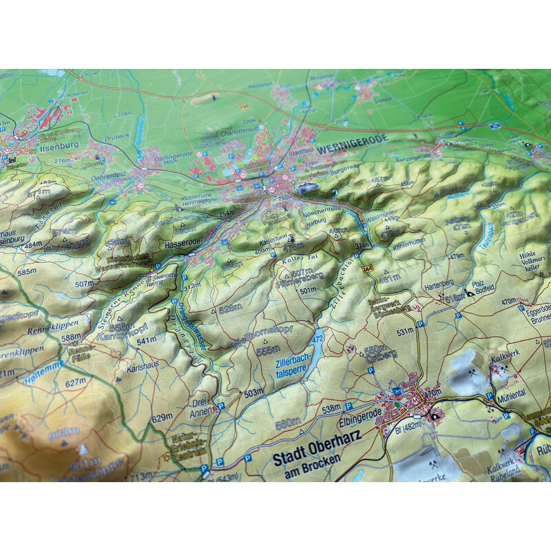 Georelief Regionkarta Harz 3D reliefkarta (77 x 57 cm)