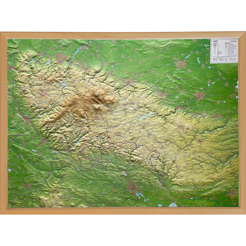 Georelief Regionkarta Harz 3D reliefkarta (77 x 57 cm)