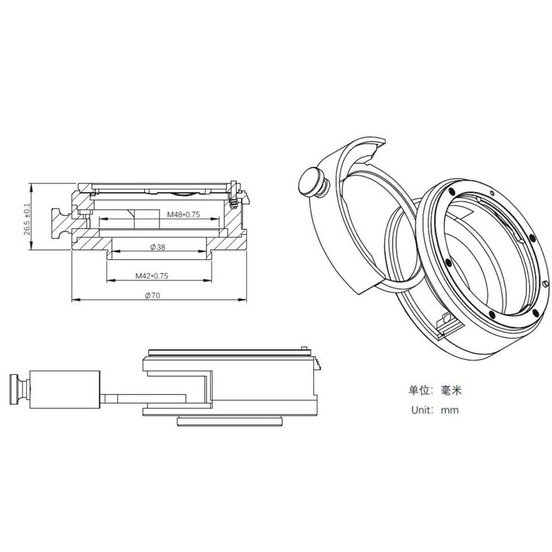 ZWO Objektivadapter Canon EOS / T2 mit Filterhalterung 2"