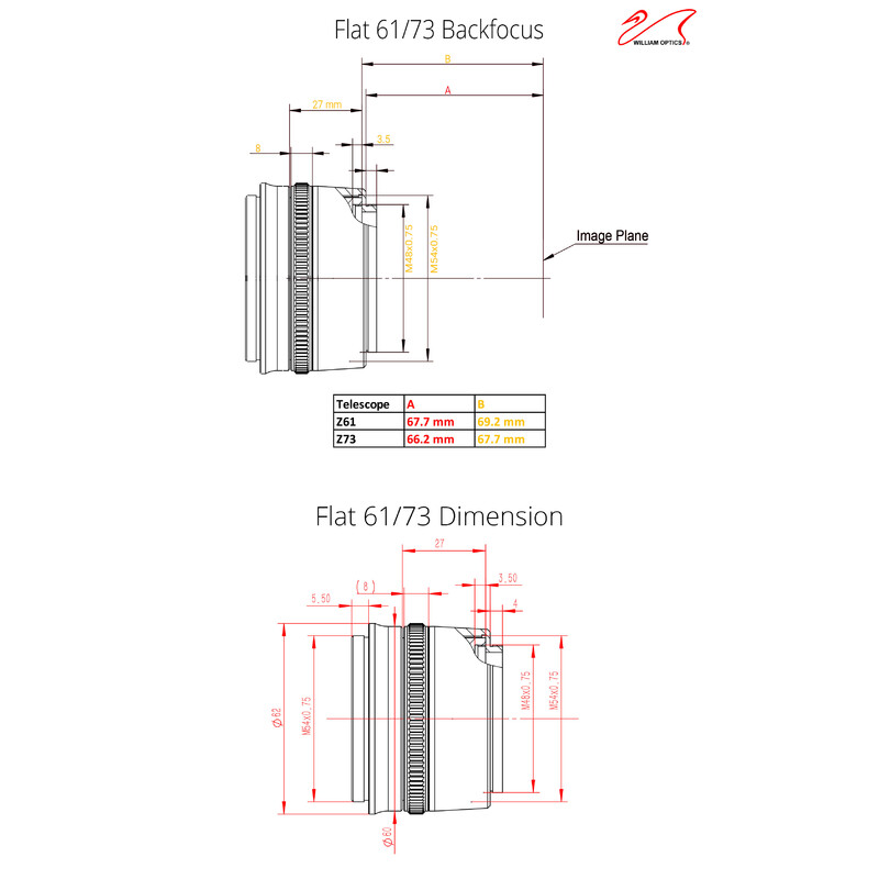 William Optics Flattener Flat73A für ZenithStar 73 (Neuwertig)