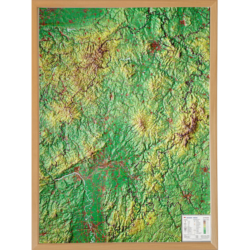 Georelief Regionkarta Hessen 3D-reliefkarta (57 x 77 cm)