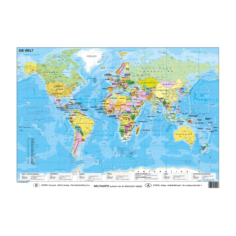 Stiefel Världskarta politisch (59,4 x 42 cm) DIN A2