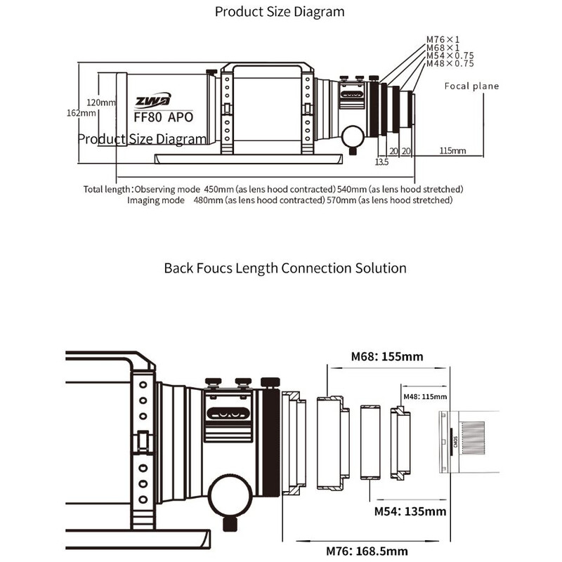 ZWO Apokromatisk refraktor AP 80/600 FF80