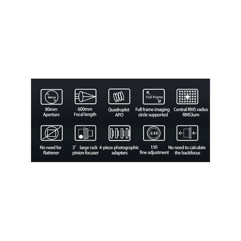ZWO Apokromatisk refraktor AP 80/600 FF80