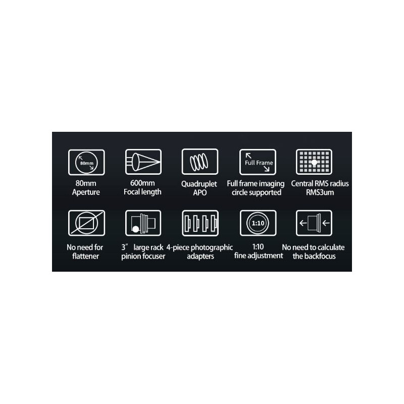 ZWO Apokromatisk refraktor FF80 AP 80/600 Quadruplet OTA