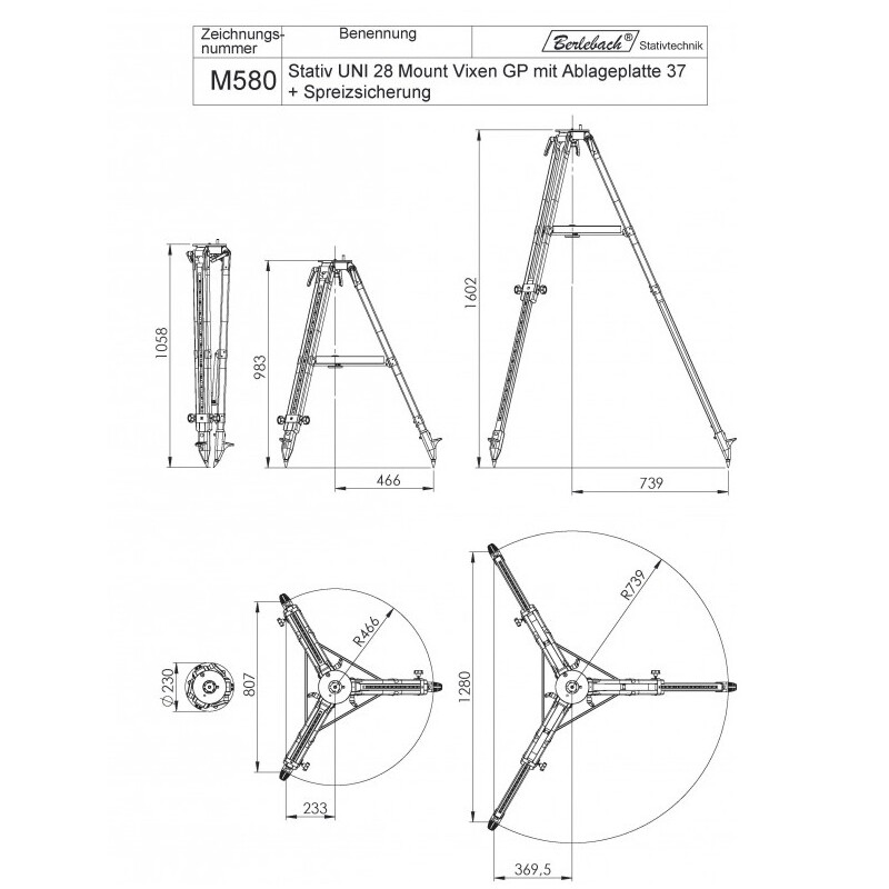 Berlebach Stativ Uni 28 med 3/8" platt stödplatta